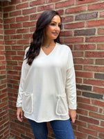 Antique Cream Fringed Pocket Knit Ruth